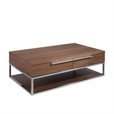 Table effet bois noyer et acier chromé 120 x 70 x 37 cm