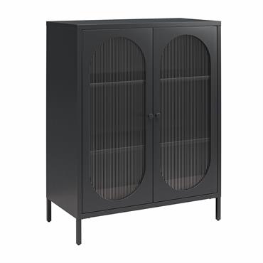 Vitrine basse avec 2 portes vitrées en métal noir