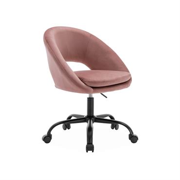 Chaise de bureau ronde à roulettes en velours vieux rose