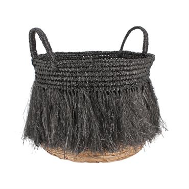 Panier à franges en raphia noir avec anses 36cm
