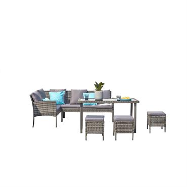 Salon de jardin résine tressée noir et gris 8 placesQue ce soit pour siroter un jus de fruits ou manger une glace autour d'une table cet été, ce salon de ...