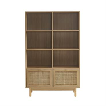 Bibliothèque  effet chêne et cannage rotin 100cm