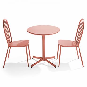 Ensemble table ronde et 2 chaises de jardin bistrot en métal argile