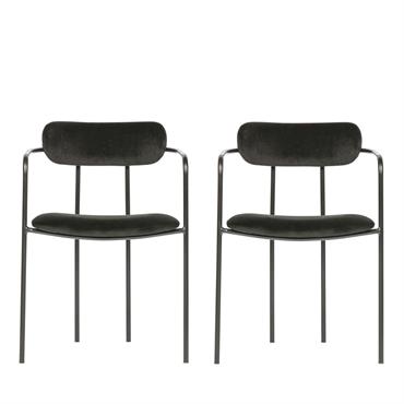 Lot de 2 chaises avec accoudoirs en velours et métal - Noir