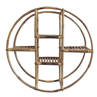 Etagère murale ronde rotin vintage