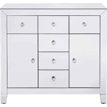 Commode 2 portes 6 tiroirs en verre miroir