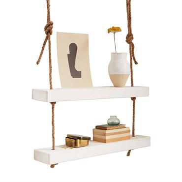 Etagère en bois de couleur blanc vielli 2 étages 70 cm