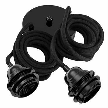 Suspension corde uni noir 2 cordons coton tissés 2