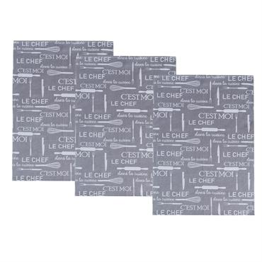 Lot de 3 torchons en coton 230 g/m² gris 50x70