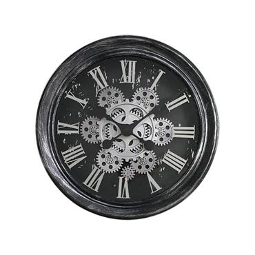 Horloge ronde noire et argentée mécanisme apparent 34x9x34cm