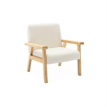 Fauteuil enfant pieds en bois revêtement bouclette