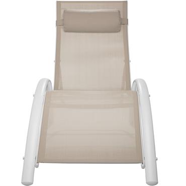 Lot de 2 transats acier réglables 5 positions coussin de tête beige