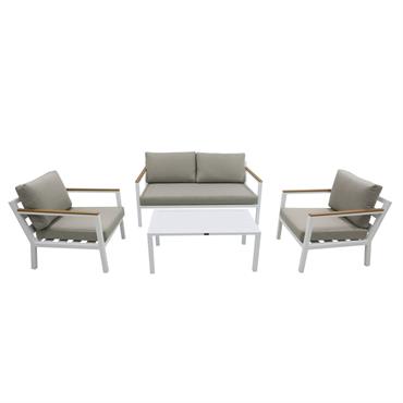 Salon bas de jardin aluminium Silvia de la marque Arbonie. Petit salon idéal pour recevoir en extérieur. Composé d'un canapé 2 places, de 2 fauteuils et d'une table basse. Dimensions ...