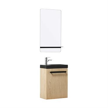 Meuble lave-mains  Décor chêne vasque noire 