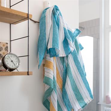 Set de trois torchons en lin 47x70cm Turquoise/Vert paon/Safran