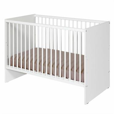 Pack lit bébé à barreaux avec matelas effet bois blanc 60x120 cm