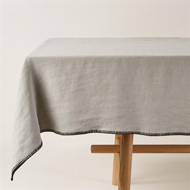 Nappe rectangulaire Lin lavé à finition point de feston Beige