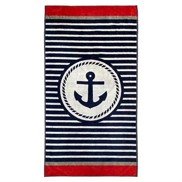 Serviette de plage éponge velours Jacquard Lisboa 95x175 bleu marine