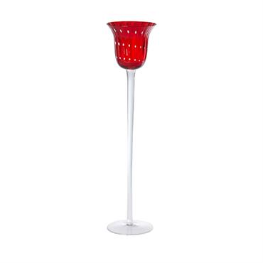 Photophore décoratif en verre soufflé rouge H35