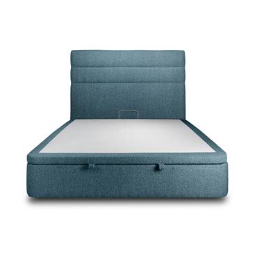 Lit coffre avec tête de lit lignes Bouclette Bleu 200x200