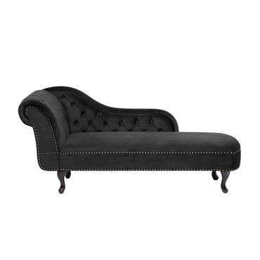 Méridienne chesterfield en velours noir côté gauche