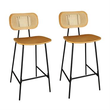 Lot de 2 chaises en rotin et pieds en métal