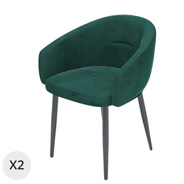 Paire de fauteuils de table design velours vert
