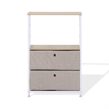 Cabinet de rangement 1 étagère et 2 tiroirs en métal et tissu