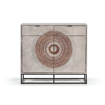 Commode en manguier et pieds en métal gris et marron