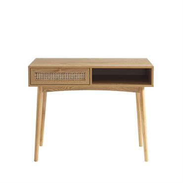 Bureau  effet chêne et cannage rotin 1 tiroir