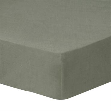 Drap-housse uni en lin lavé Lichen 160x200cm - Bonnet 30cm