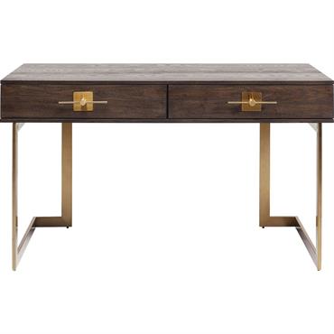 Bureau 2 tiroirs rétro marron et acier doré