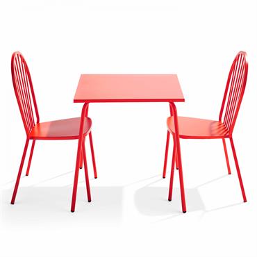 Ensemble table de jardin bistrot et 2 chaises en acier rouge