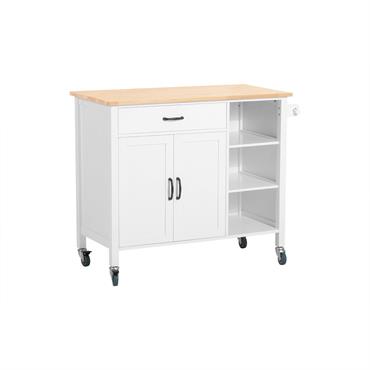 Desserte en bois blanc à roulettes 1 tiroir 2 portes