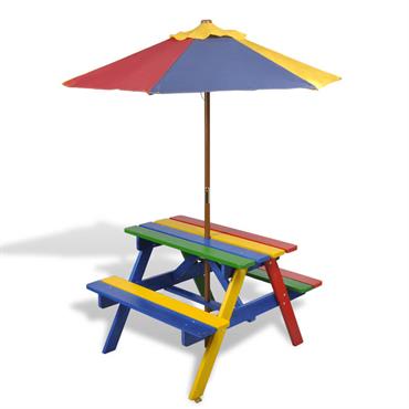 . Cet ensemble de pique-nique est composé d'une table (75x85x52 (LxlxH) cm), de 2 bancs en bois 2 en 1 et d'un. parasol pour enfants. Vos bambins pourront jouer à ...