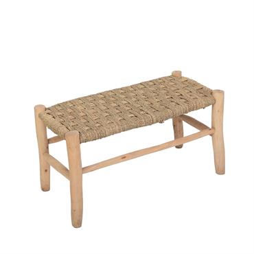 Grand banc deco en bois et doum tressé  40x85x40