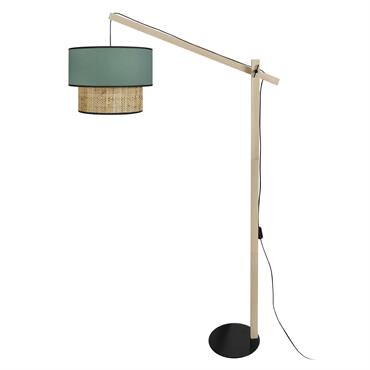 Lampadaire bois naturel et vert pétrole