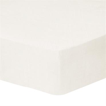 Drap-housse uni en lin lavé Blanc Cassé 140x190/200cm - Bonnet 30cm