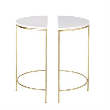 2 tables de chevet en métal doré et marbre blanc