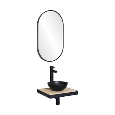 Meuble lave-mains  plan fin p-serviette face vasque noire 