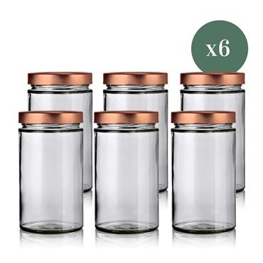 Lot de 6 bocaux 720 mL en verre avec couvercle cuivre