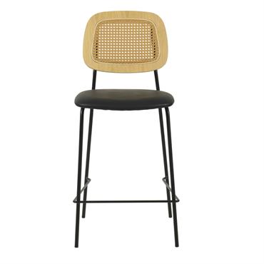 Tabouret de bar en simili cuir et cannage noir
