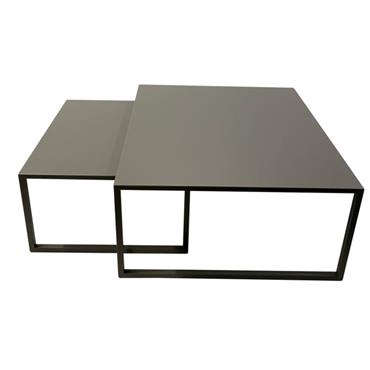 Lot de 2 tables basses de jardin carrées  en acier gris