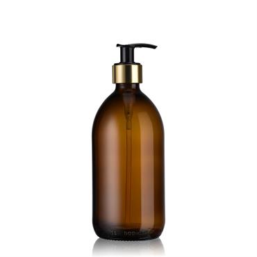 Distributeur de savon en verre 500 mL rechargeable pompe noire et or