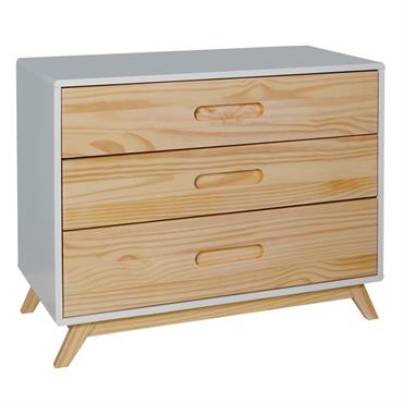 Commode 3 tiroirs blanc et bois