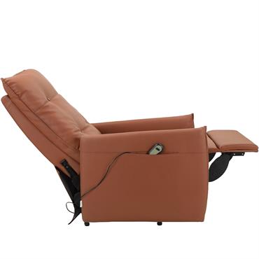 Fauteuil inclinable électrique et relevable en PU cognac