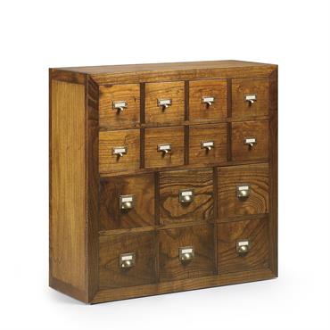Commode 14 tiroirs en bois marron L 90 cm