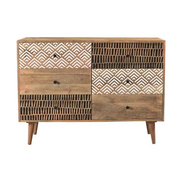 Commode en bois 6 tiroirs à motifs