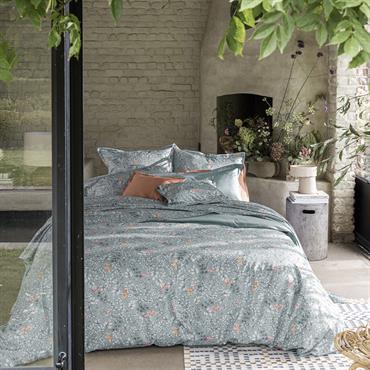 Housse de couette en satin de coton bio bleu 240x220