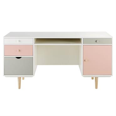 Bureau 1 porte 4 tiroirs blanc